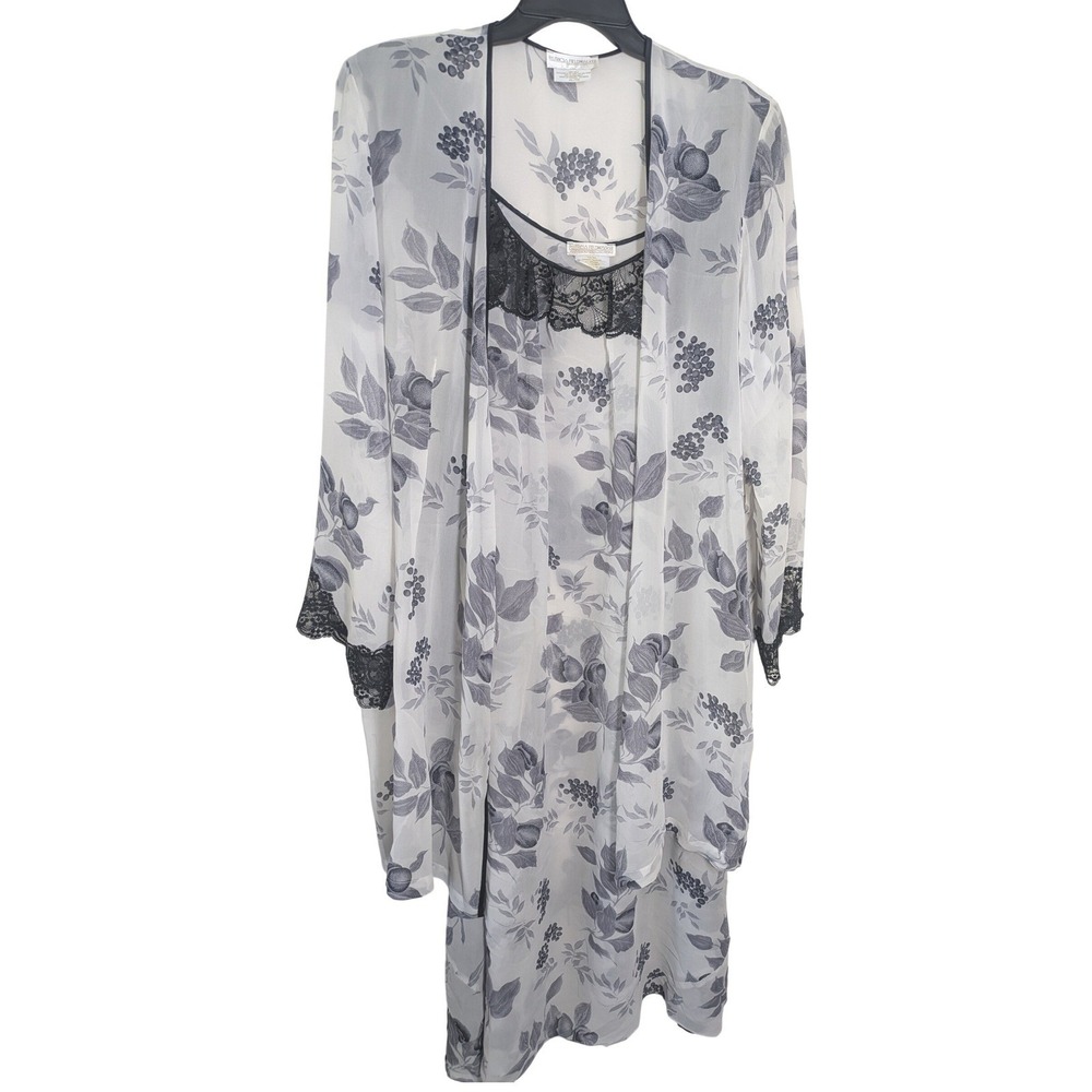 Vintage 90s Patricia Fieldwalker Restored Silk Lace 2Pc long Floral Slip Robe XL